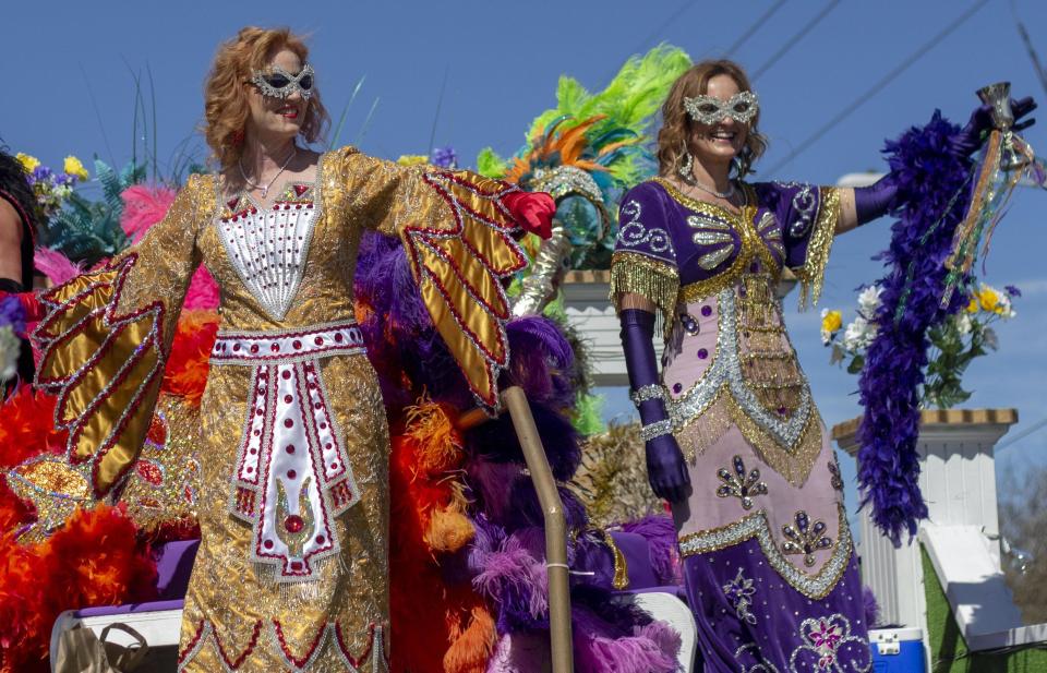 The Krewe of Hyacinthians parade rolls through Houma during Mardi Gras 2020.