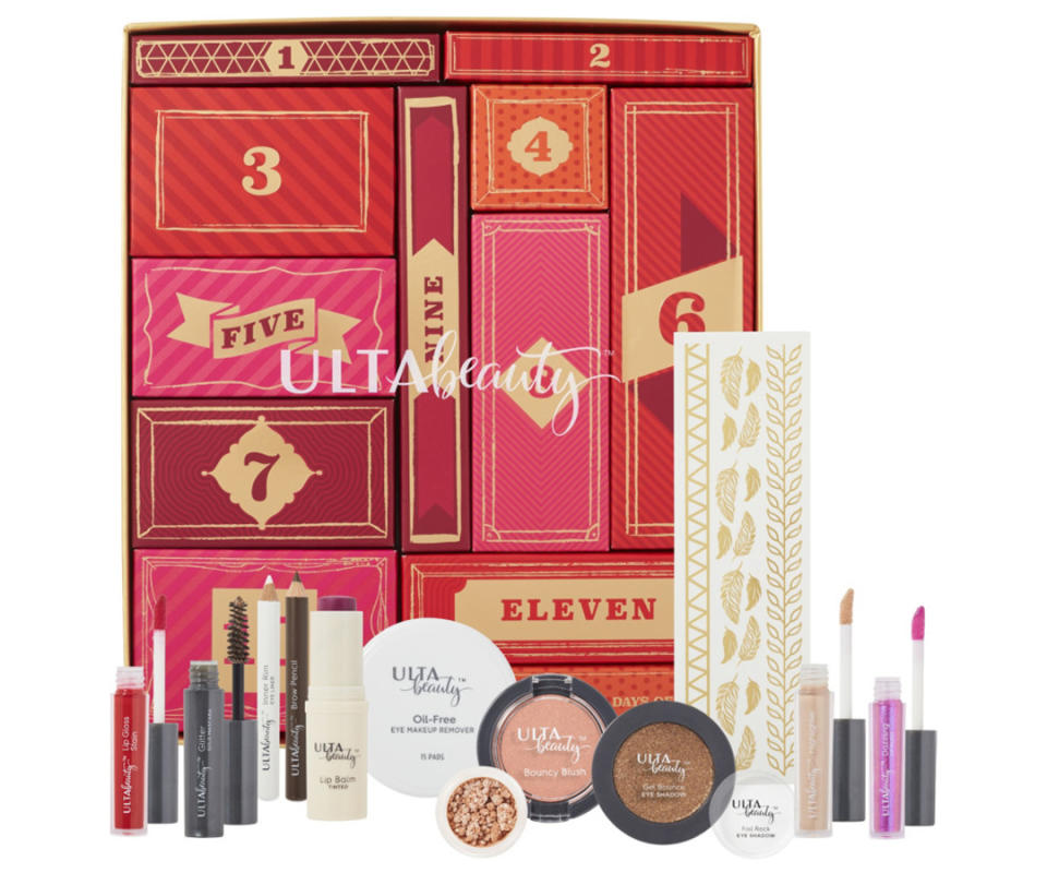 <p>This set is so jam-packed with makeup surprises, it's enough to make us pass on the partridge in a pear tree—though, the 5 golden rings and 10 lords a-leaping are still up for consideration.</p><p>Buy it <a rel="nofollow noopener" href="http://www.ulta.com/12-days-of-beauty?productId=xlsImpprod14981055&sku=2306795" target="_blank" data-ylk="slk:here;elm:context_link;itc:0;sec:content-canvas" class="link ">here</a> for $18.</p>