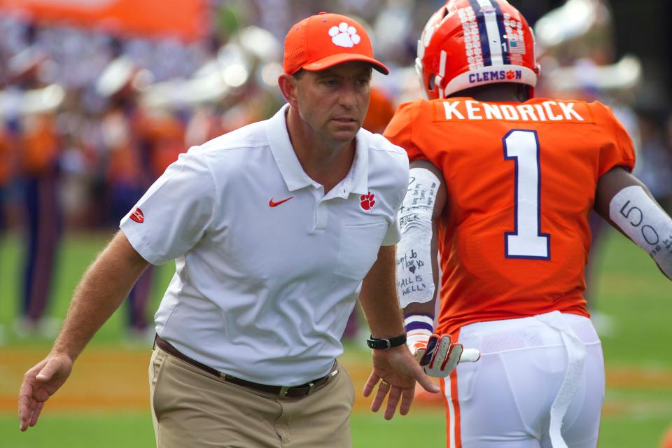 Oct 12, 2019; Clemson, SC, USA; Clemson Tigers head coach Dabo Swinney prior to the start of the game against the Florida State Seminoles at Clemson Memorial Stadium. Mandatory Credit: Joshua S. Kelly-USA TODAY Sports