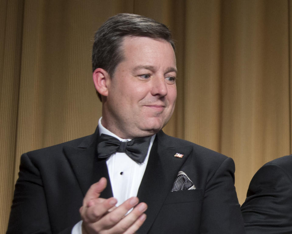 FILE - In this April 27, 2013, file photo, Ed Henry, Chief White House Correspondent for Fox News, applauds during the White House Correspondents' Association Dinner in Washington. Fox News has fired news anchor Ed Henry after it received a complaint about workplace sexual misconduct by him. Fox said the current complaint was based on an incident that happened ‘years ago.’ (AP Photo/Carolyn Kaster, File)