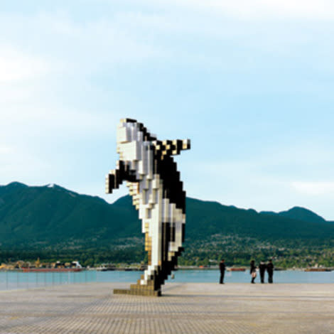 Digital Orca sculpture at Jack Poole Plaza