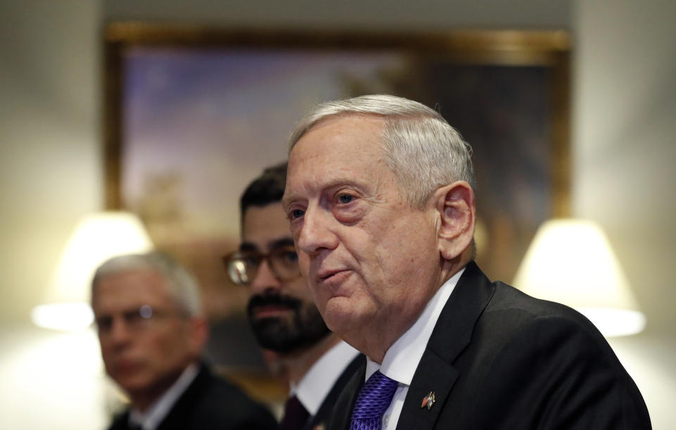 Defense Secretary James Mattis answers a reporter’s question about the ambush of U.S. troops in Niger. (AP Photo/Alex Brandon)