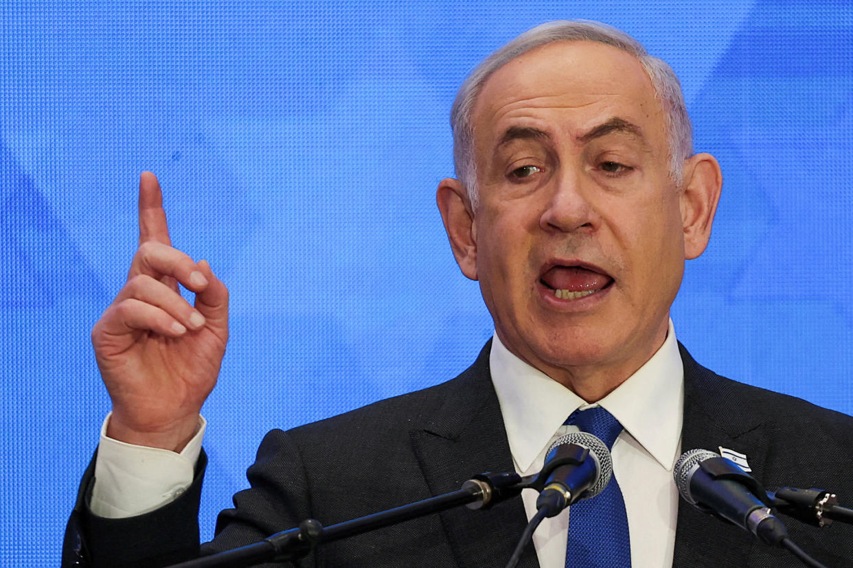 Israeli Prime Minister Benjamin Netanyahu speaks in Jerusalem.