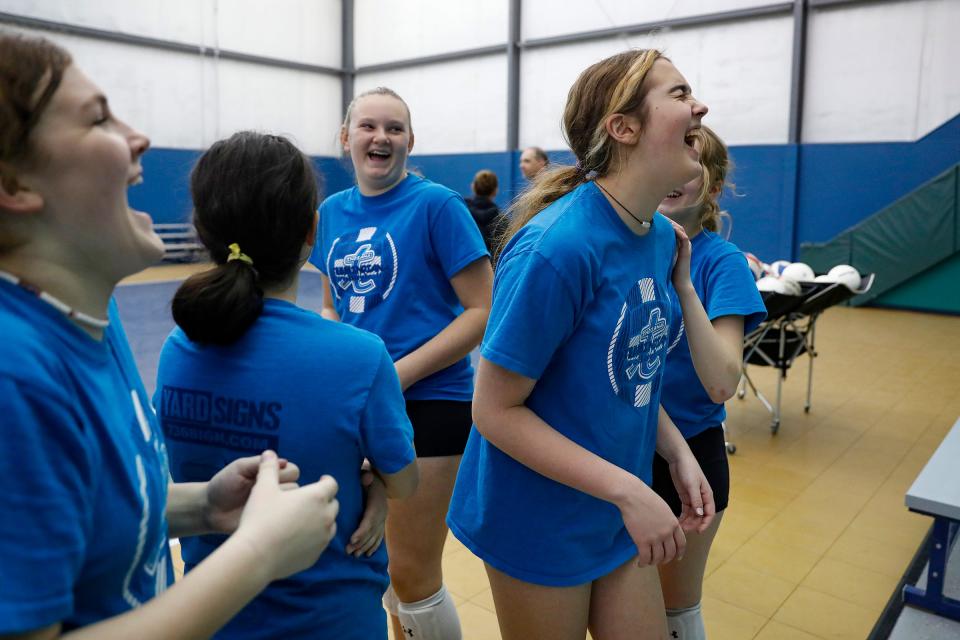Team Indiana Thundercats players goof around during a practice led by head coach Rebecca Murray on Monday, Feb. 28, 2022, in Indianapolis.