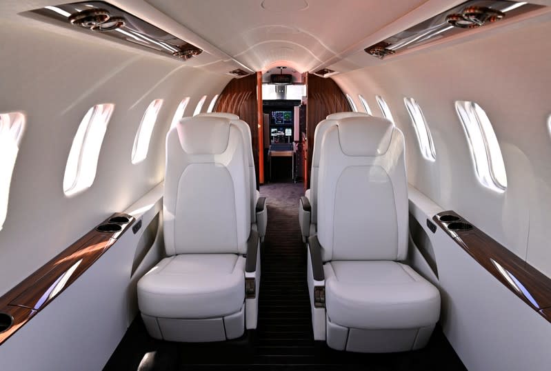 The interior of the mockup of Bombardier’s Learjet Liberty 75 is seen at the National Business Aviation Association (NBAA) exhibition in Las Vegas