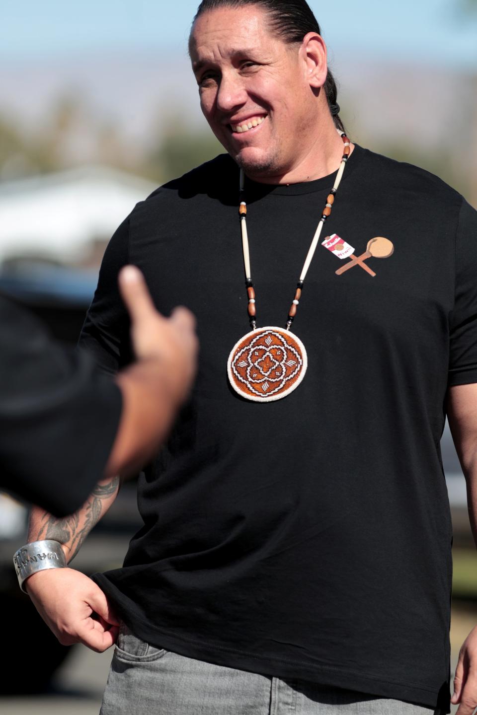 Agua Caliente Band of Cahuilla Indians Tribal Chairman Jeff L. Grubbe socializes during Agua Caliente's annual Singing of the Birds event held at Palm Springs High School in Palm Springs, Calif., on Saturday, February 1, 2020. 