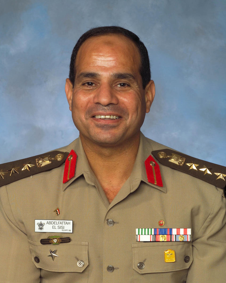 This undated 2006 photograph provided by the U.S. Army War College photo lab shows an official portrait taken of Egyptian Brig. Gen. Abdel-Fattah el-Sissi, during his time as an international fellow at the college in Carlisle, Pennsylvania. The head of Egypt’s military, Abdel-Fattah el-Sissi, is riding on a wave of popular fervor that is almost certain to carry him to election as president. Unknown only two years ago, a broad sector of Egyptians now hail him as the nation’s savior after he ousted the Islamists from power, and the state-backed personality cult around him is so eclipsing, it may be difficult to find a candidate to oppose him if he runs. Still, if he becomes president, he faces the tough job of ruling a deeply divided nation that has already turned against two leaders. (AP Photo/U.S. Army War College photo lab)