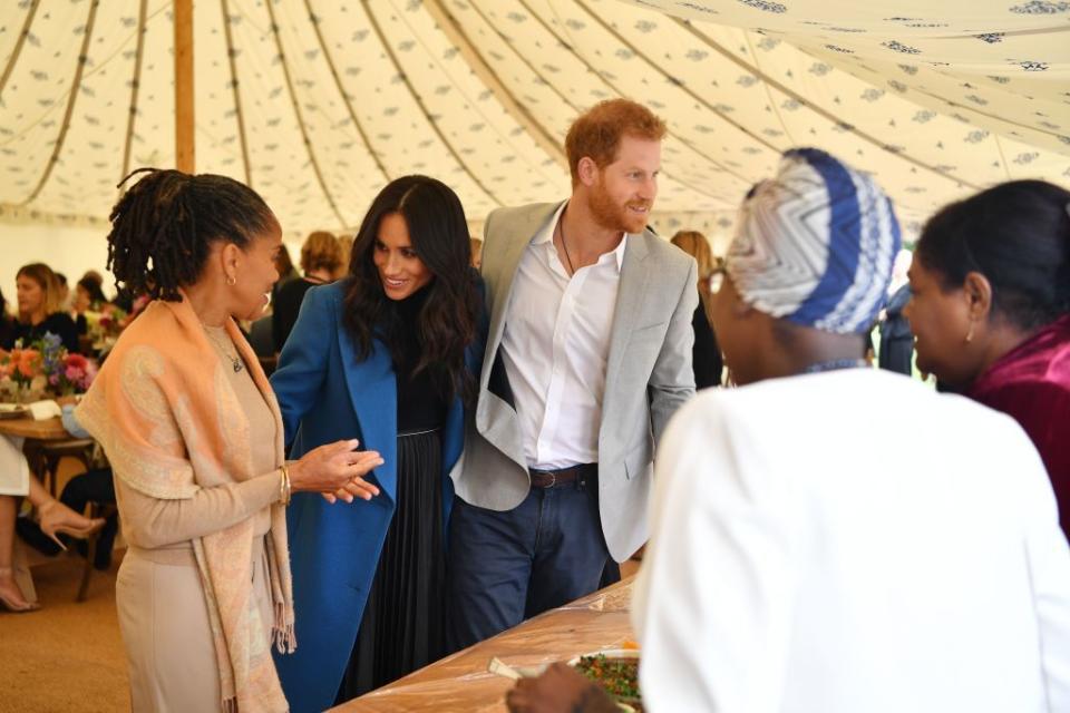 <p>The royal couple was joined by Meghan's mother, Doria Ragland, during the launch of her <a href="https://www.townandcountrymag.com/style/fashion-trends/a23322795/meghan-markle-together-cookbook-launch-outfit-blue-smythe-coat/" rel="nofollow noopener" target="_blank" data-ylk="slk:new cookbook;elm:context_link;itc:0;sec:content-canvas" class="link ">new cookbook</a> named <em>Together. </em></p>