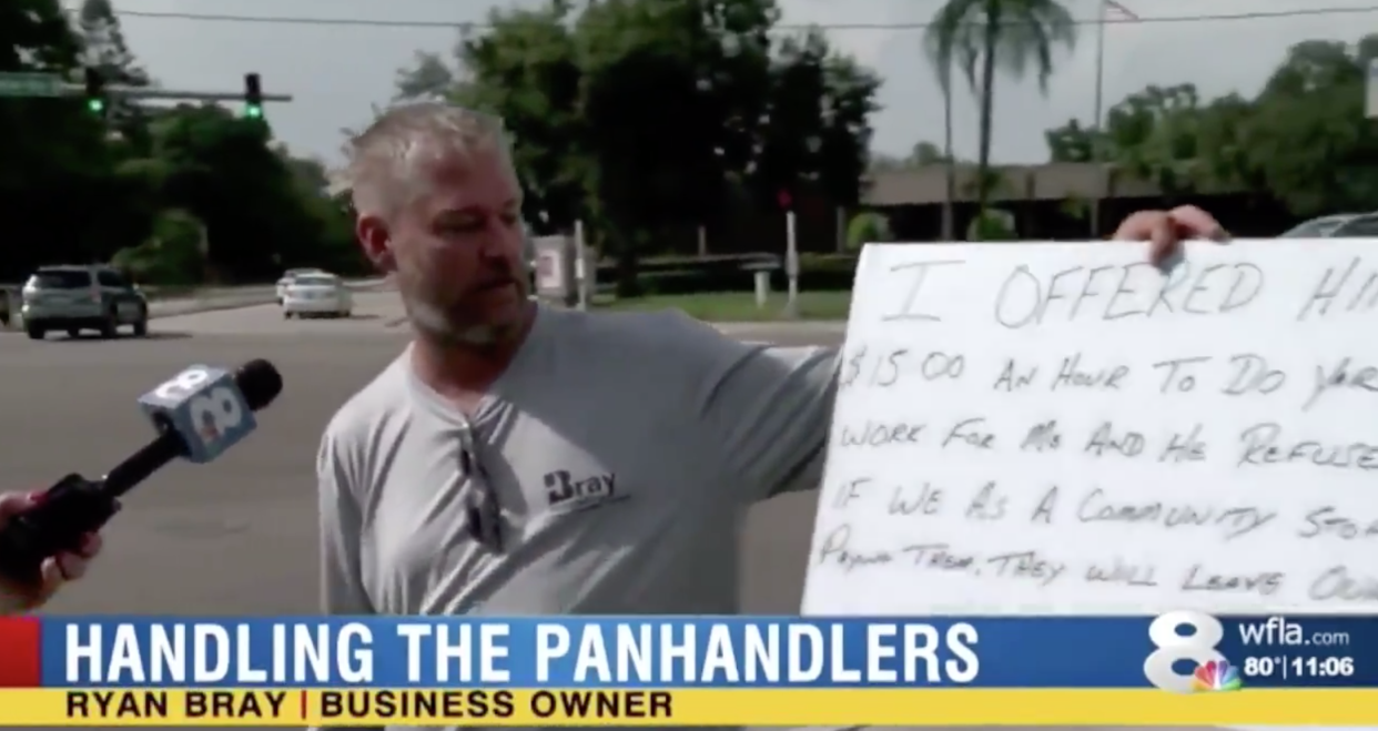 Social media users are accusing Tampa-based WFLA of broadcasting an "anti-homeless" segment meant to shame a panhandler. (Photo: WFLA)