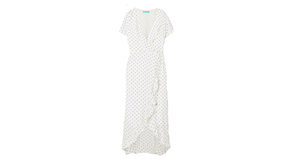 Melissa Odabash Tilly ruffled polka-dot jacquard wrap dress