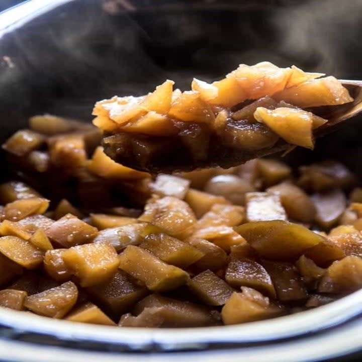 Cooked apples in a slow cooker