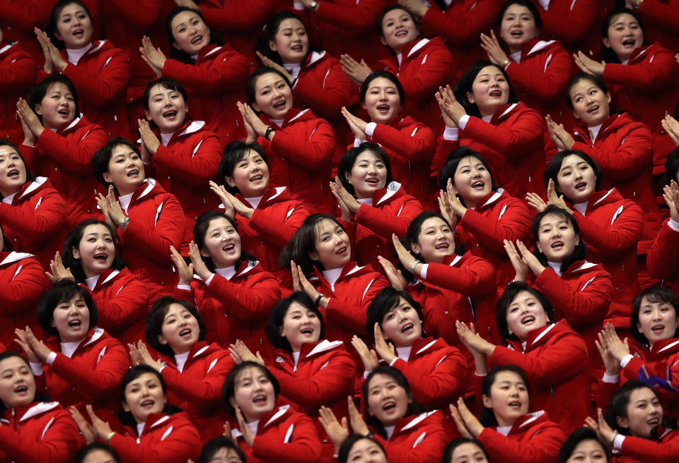 <p>GANGNEUNG, SOUTH KOREA – FEBRUARY 10: North Korean cheeleaders attend the Men’s 1500m Short Track Speed Skating qualifying on day one of the PyeongChang 2018 Winter Olympic Games at Gangneung Ice Arena on February 10, 2018 in Gangneung, South Korea. (Photo by Richard Heathcote/Getty Images) </p>