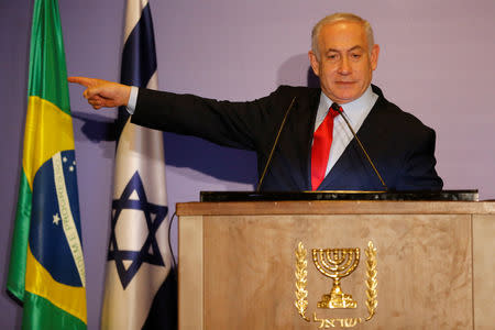 Israeli Prime Minister Benjamin Netanyahu attends a news conference in Rio de Janeiro, Brazil December 30, 2018. Tania Rego/Courtesy of Agencia Brasil/Handout via REUTERS