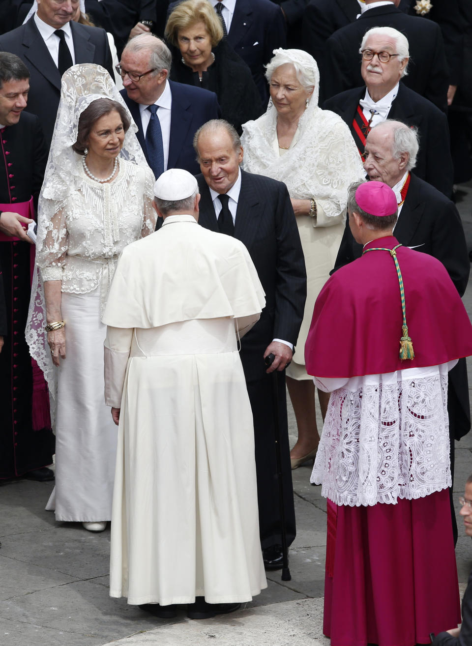 Spain's Queen Sofia and Belgium's Queen Paola exercised their&nbsp;whites at the&nbsp;the canonization of Popes John Paul II and John XXIII in 2014.