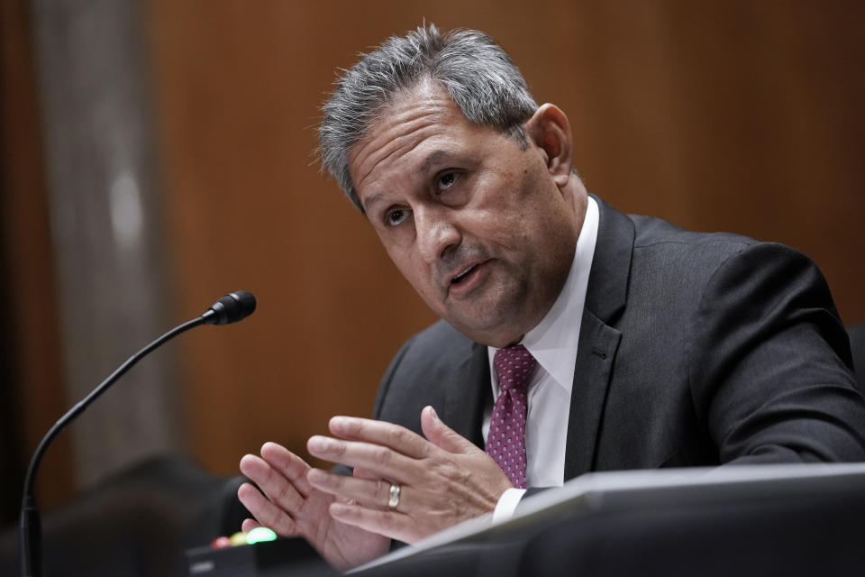 Michael Carvajal, director of the Federal Bureau of Prisons, testifies as the Senate Permanent Subcommittee On Investigations holds a hearing on charges of corruption and misconduct at the U.S. Penitentiary in Atlanta, at the Capitol in Washington, Tuesday, July 26, 2022. (AP Photo/J. Scott Applewhite)