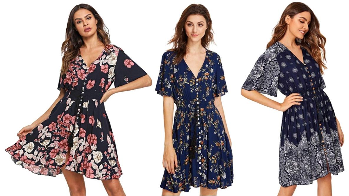 Milumia Women's Boho Button-Up Split Floral Print Flowy Dress is on sale at  Amazon