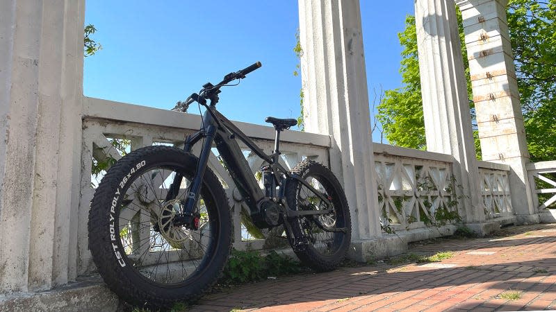 A photo of a Jeep e-bike on a balcony. 