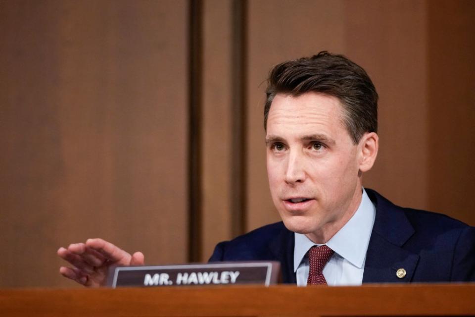 Sen. Patrick Hawley (R-MO) delivers remarks during the Senate Judiciary Committee confirmation hearing for U.S. Supreme Court nominee Judge Ketanji Brown Jackson in the Hart Senate Office Building on Capitol Hill March 21, 2022 in Washington, DC.(Photo by Drew Angerer/Getty Images)