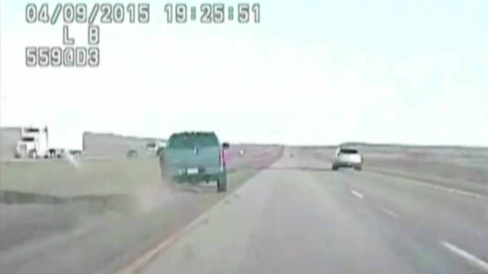 The ute veers off the road during the high-speed chase. Photo: YouTube