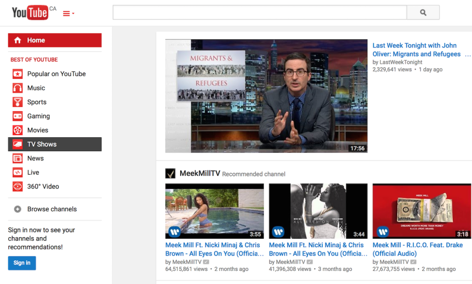 Youtube Homepage