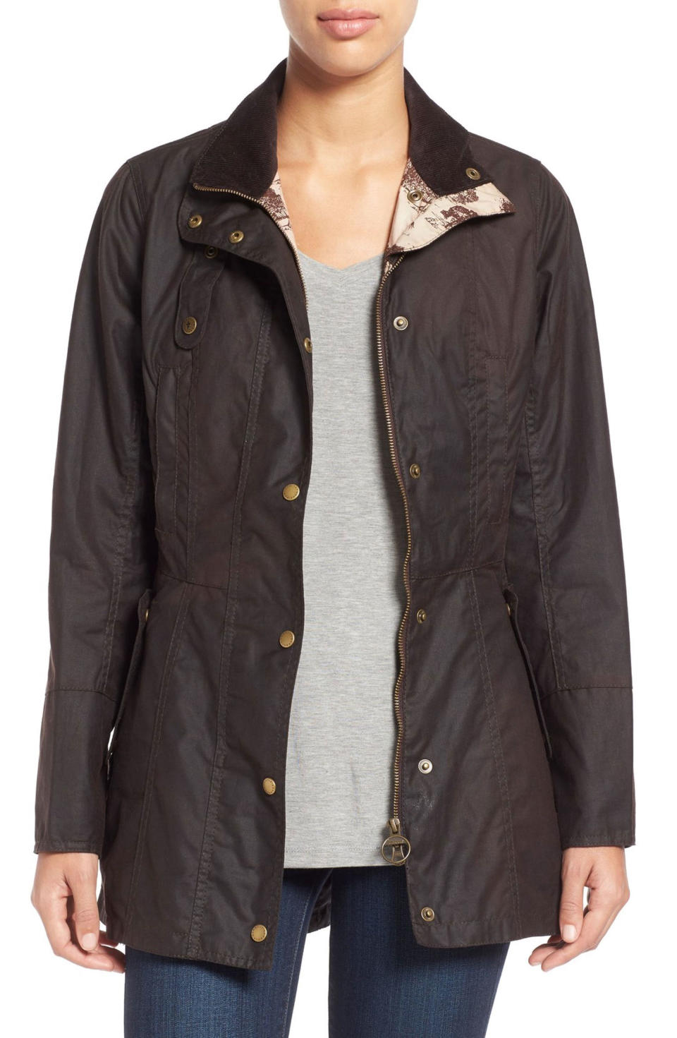 <p>While flower shopping, she sported two classic British brands: Barbour and Hunter. Barbour 'Beadnell' Waxed Cotton Jacket, $399; <span>nordstrom.com</span> Hunter Women's Original Tall Boots, $150; <span>zappos.com</span> Missoma Double Arrow Ring, $77; <span>missoma.com</span></p>