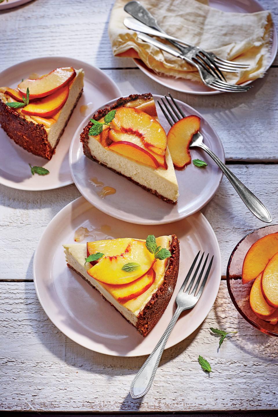 Peach-Ricotta Cheesecake with Pecan Crust