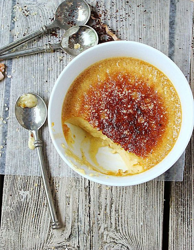 <p><b>Le bon mix</b> : crème + café + jaunes d’œufs + caramel</p><p>Découvrir la <a href="https://diethood.com/caramel-coffee-infused-creme-brulee/" rel="nofollow noopener" target="_blank" data-ylk="slk:recette;elm:context_link;itc:0;sec:content-canvas" class="link ">recette</a></p><br>