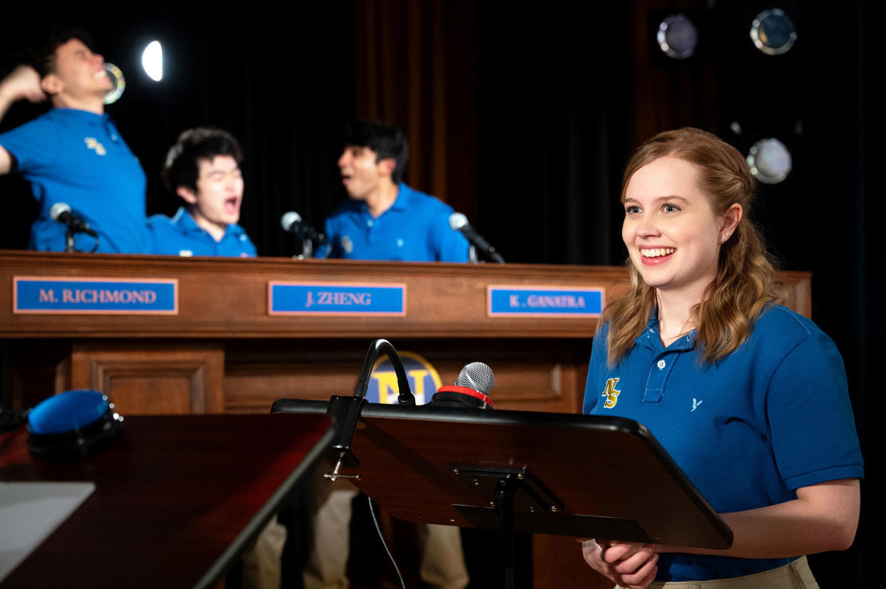 Alexis Frias plays M. Richmond, Ben Wang plays Jacob Zheng, Mahi Alam plays Kevin Ganatra and Angourie Rice plays Cady Heron in 