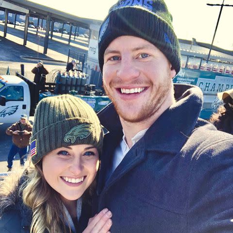 <p>Carson Wentz Instagram</p> Carson Wentz and Madison Oberg