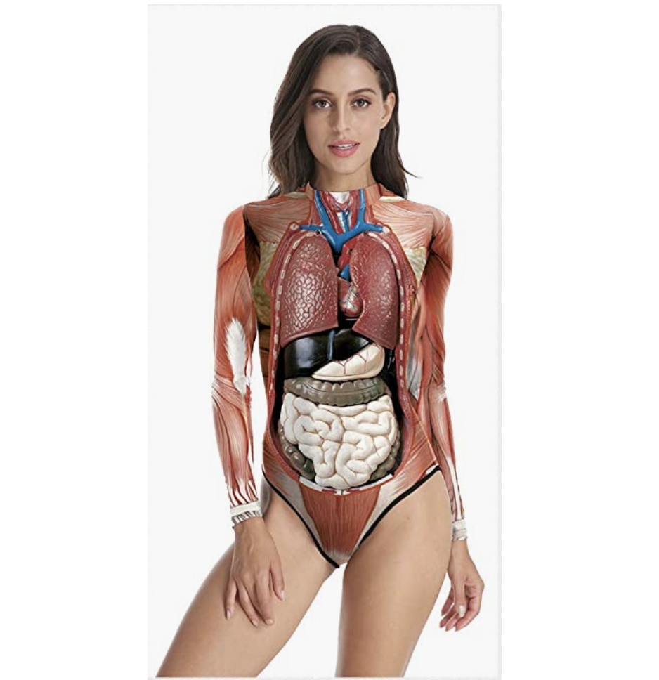 15) Sister Amy Womens Long Sleeve Printed Zipper Surfing One Piece Swimsuit Bathing Suit D-Human Internal Organs L/XL