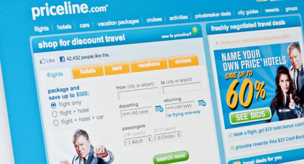 Close up of the Priceline logo as seen on its website. (Editorial use only: ­print, TV, e-book and editorial website).