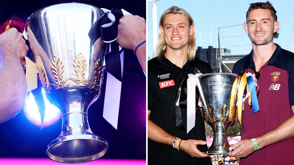 Darcy Moore and Harris Andrews at the AFL grand final parade in 2023.