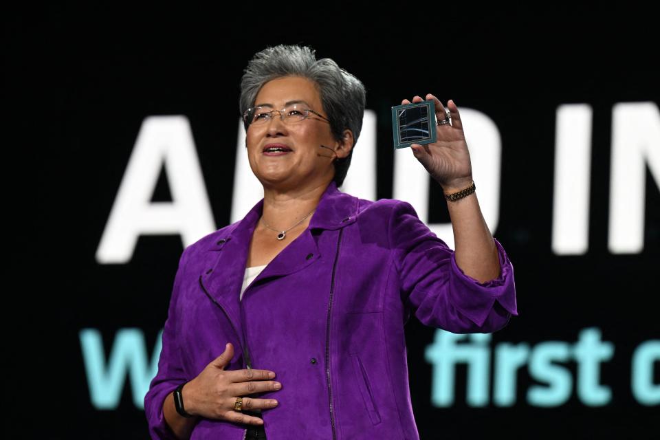 AMD Chair and CEO Lisa Su speaks at the AMD Keynote address, during the Consumer Electronics Show (CES) on January 4, 2023 in Las Vegas, Nevada. - Su announced the AMD Instinct MI300, the world's first integrated data center CPU + GPU. (Photo by Robyn BECK / AFP) (Photo by ROBYN BECK/AFP via Getty Images)