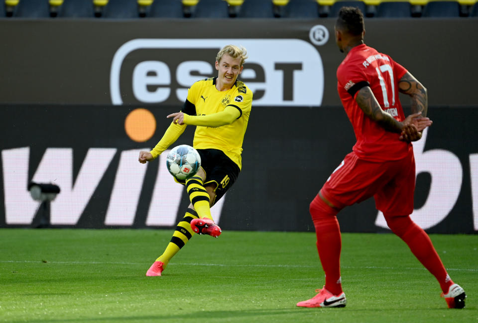 Fake crowd noise was once again heard on a Bundesliga broadcast, this time for Borussia Dortmund vs. Bayern Munich. (Photo by Federico Gambarini/Pool via Getty Images)