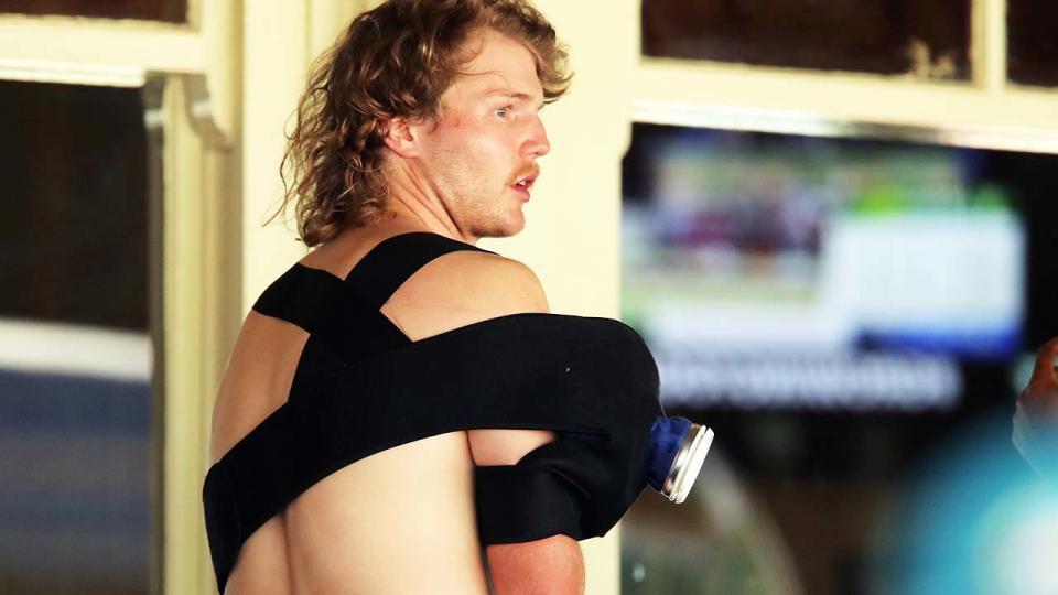 Will Pucovski,. pictured here after injuring his shoulder in the third Test.