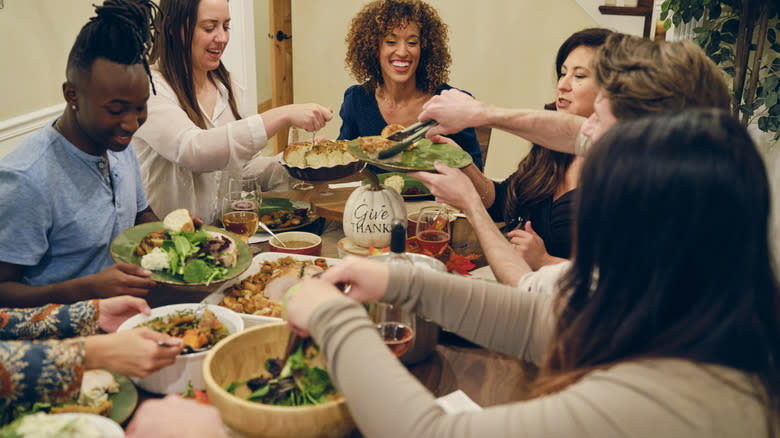 Group of friends enjoying thanksgiving 