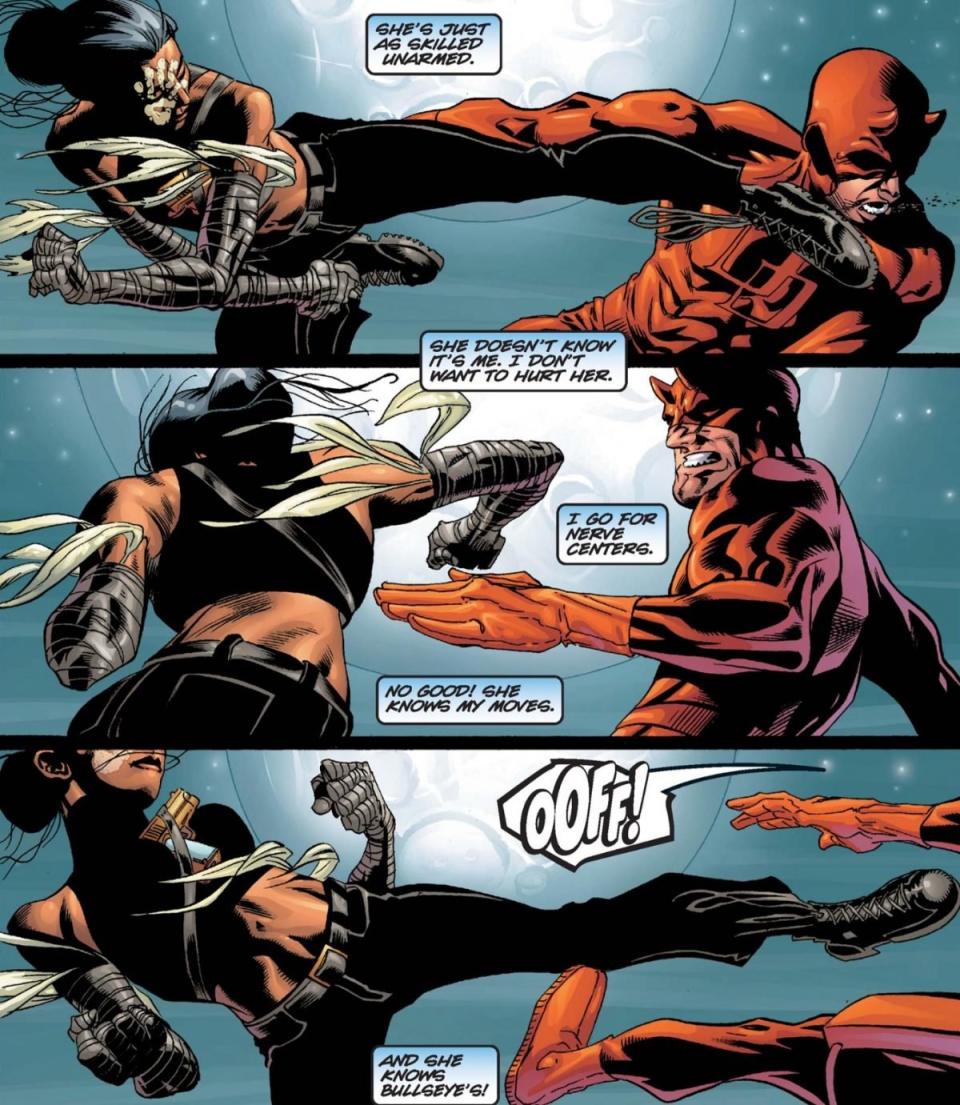 marvel comics panel of echo fighting daredevil 