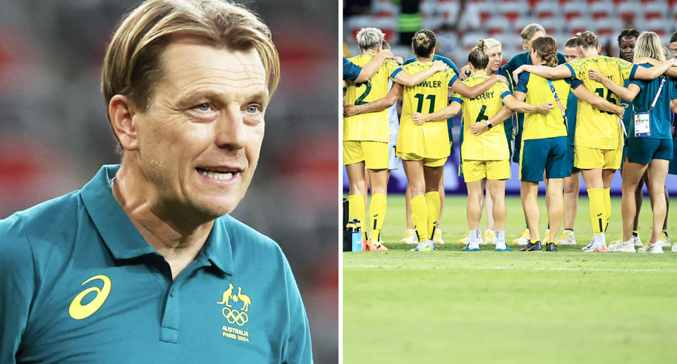 Tony Gustavsson and Matildas players at the Olympics.