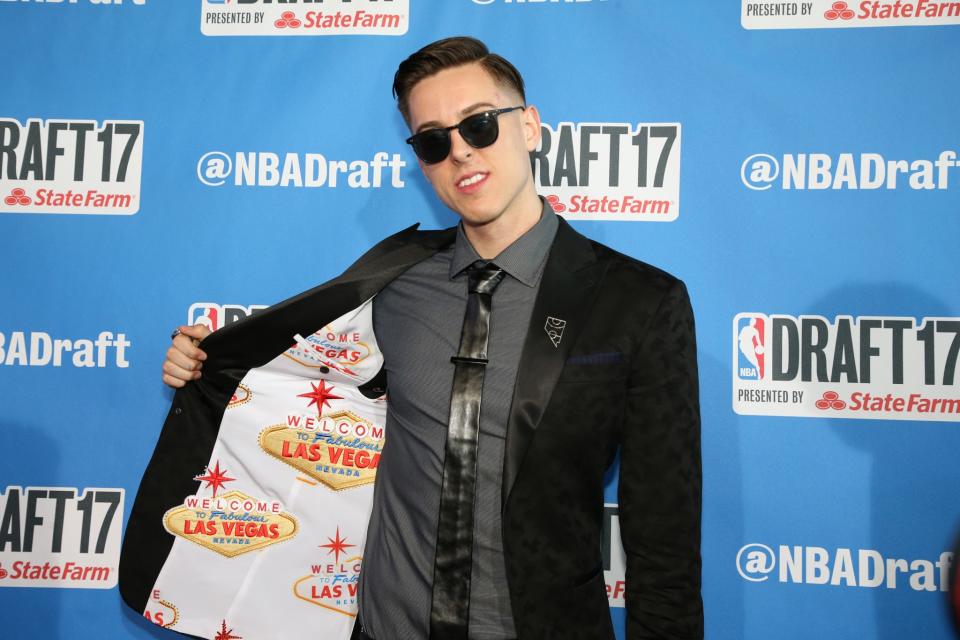 <p>Zach Collins poses for a photo on the red carpet prior to the 2017 NBA Draft on June 22, 2017 at Barclays Center in Brooklyn, New York. </p>