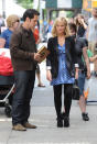 Amy Poehler, Paul Rudd photographed filming a scene on the set of 'They Came Together' today in New York City.