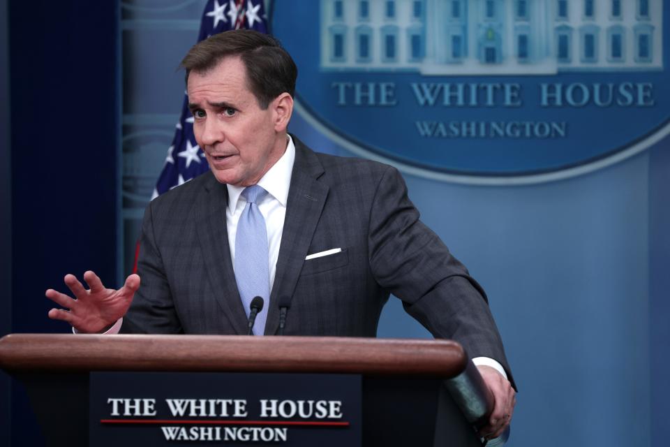 WASHINGTON, DC - John Kirby, coordinator for Strategic Communications at the National Security Council, speaks during a daily news briefing at the White House Friday. Kirby announced that the U.S. military, following President Joe Biden’s order, has just shot down a “high-altitude object,” over Alaska.