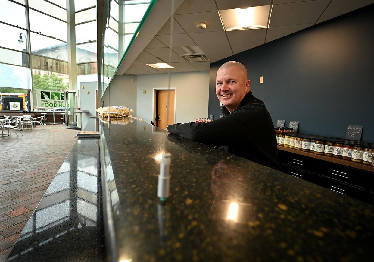 Worcester Regional Food Hub Director Shon Rainford at the new location at the corner of Main and Pleasant streets in Worcester.