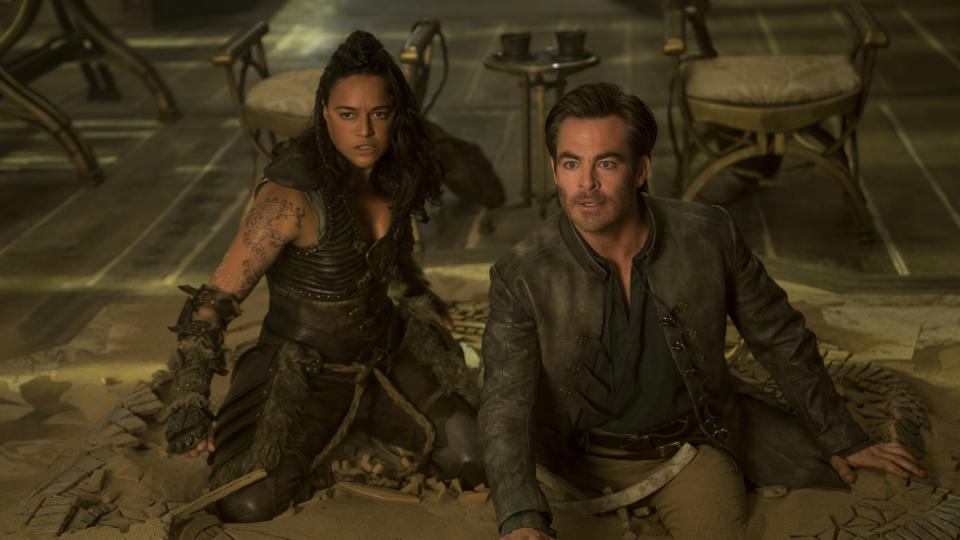 Chris Pine plays Edgin and Michelle Rodriguez plays Holga in Dungeons & Dragons: Honor Among Thieves. (Photo: Paramount Pictures)