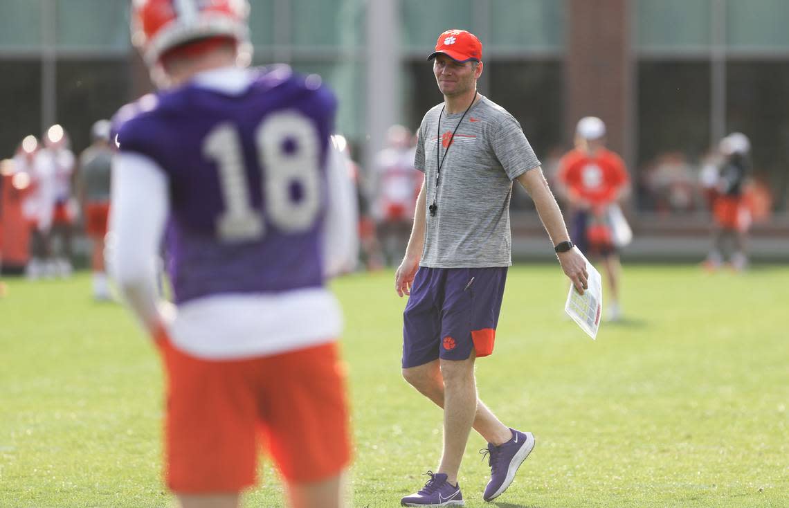 Clemson assistant coach Brandon Streeter at spring practice Friday, March 4, 2022.