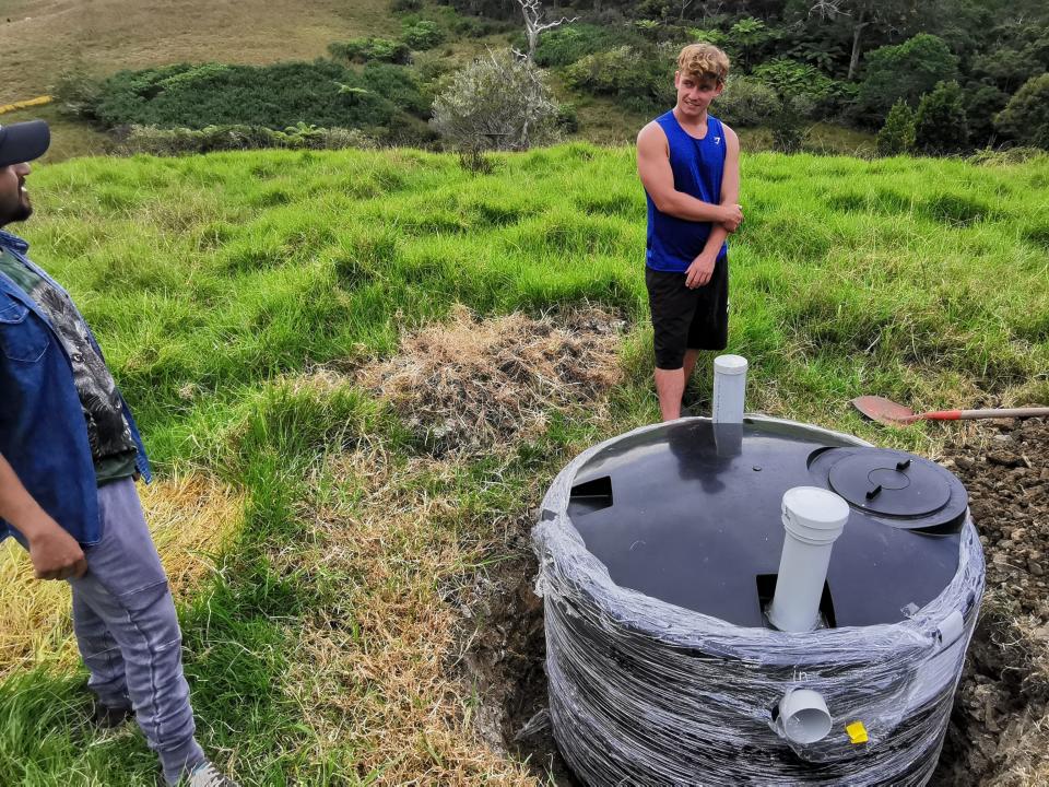 A few of Fabian’s friends helping to install the sceptic tank.