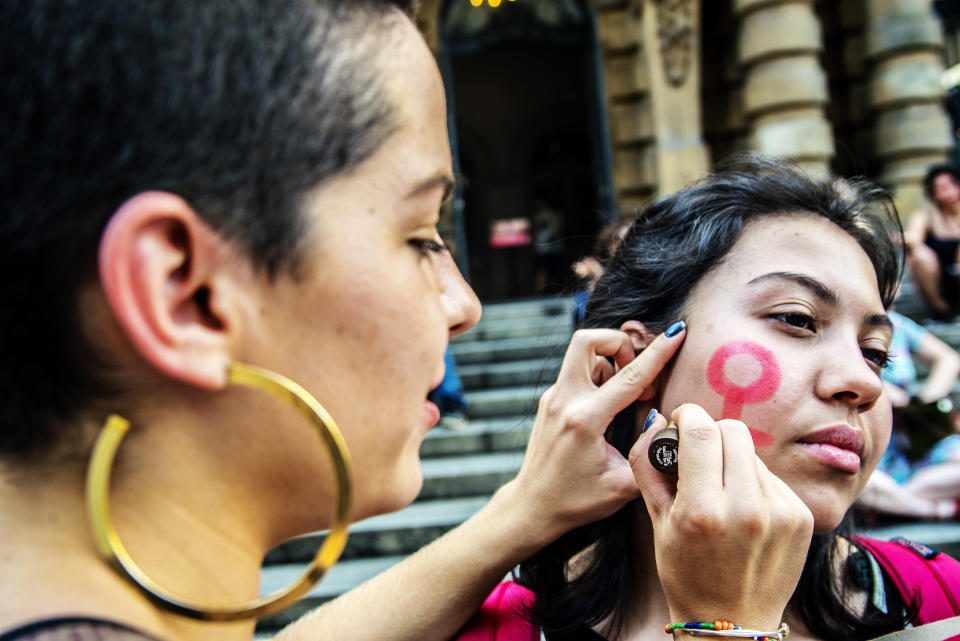 Women take part in a strike in&nbsp;Sao Paulo, Brazil, to protest against violence against women and in solidarity for the brutal killing of Lucia Perez.&nbsp;