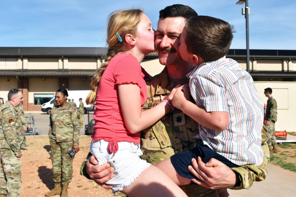 Maddie and Ethan Clegg with their dad, Nate. (Courtesy Dyess Air Force Base)