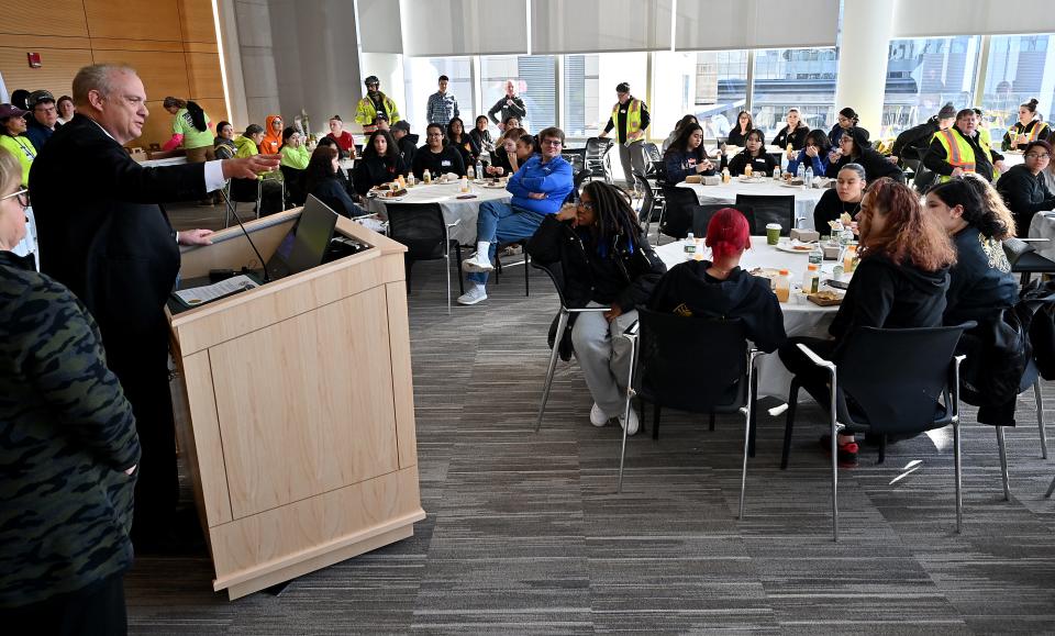 Worcester Mayor Joseph Petty addresses the Women in Construction conference Friday at UMass Chan Medical School.