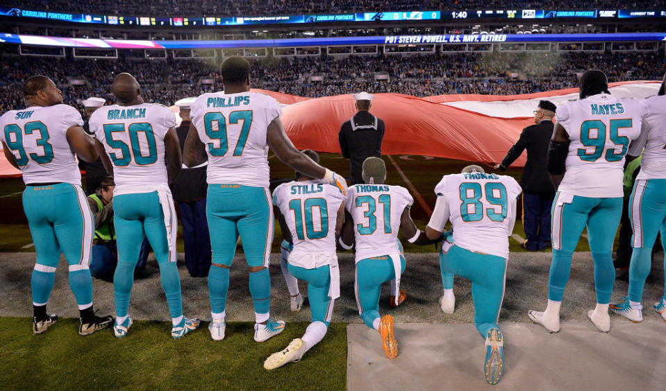 The Dolphins won’t be kneeling in 2018, according to their owner. (Getty)