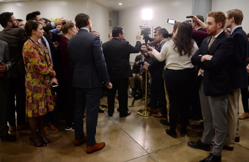 President Donald Trump's personal attorney Jay Sekulow speaks to media near the Senate subway during a dinner recess of the Senate impeachment trial of President Donald Trump in Washington